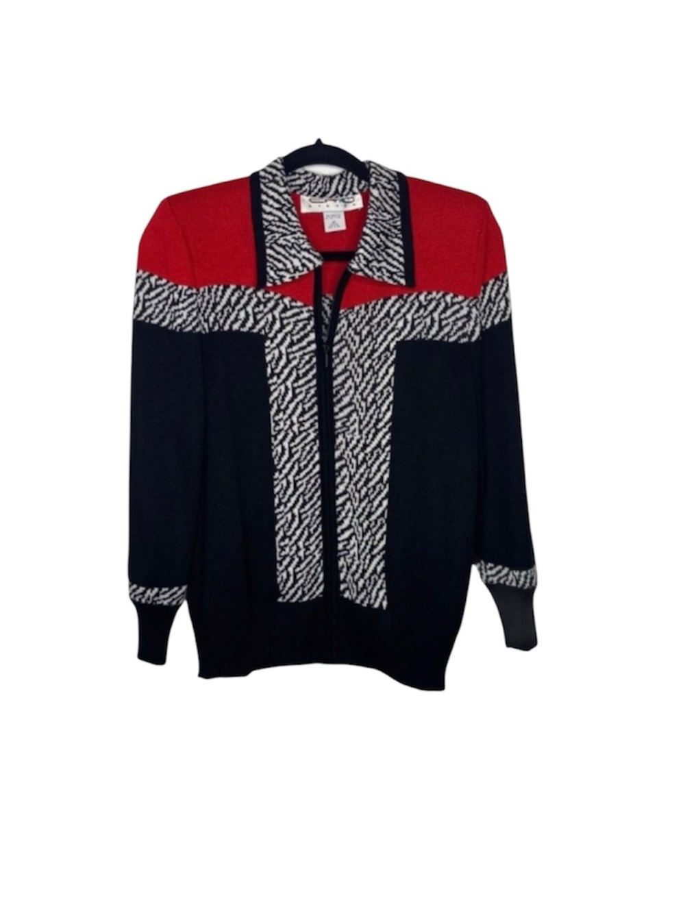 Eric Steven Sweater Vintage Colorblock Print Zip Cardigan NEW